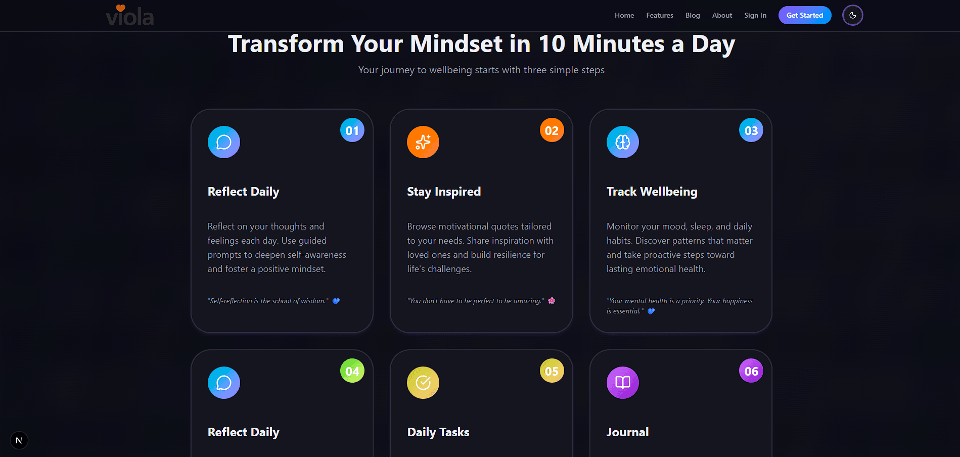 Preview of the dark Viola dashboard