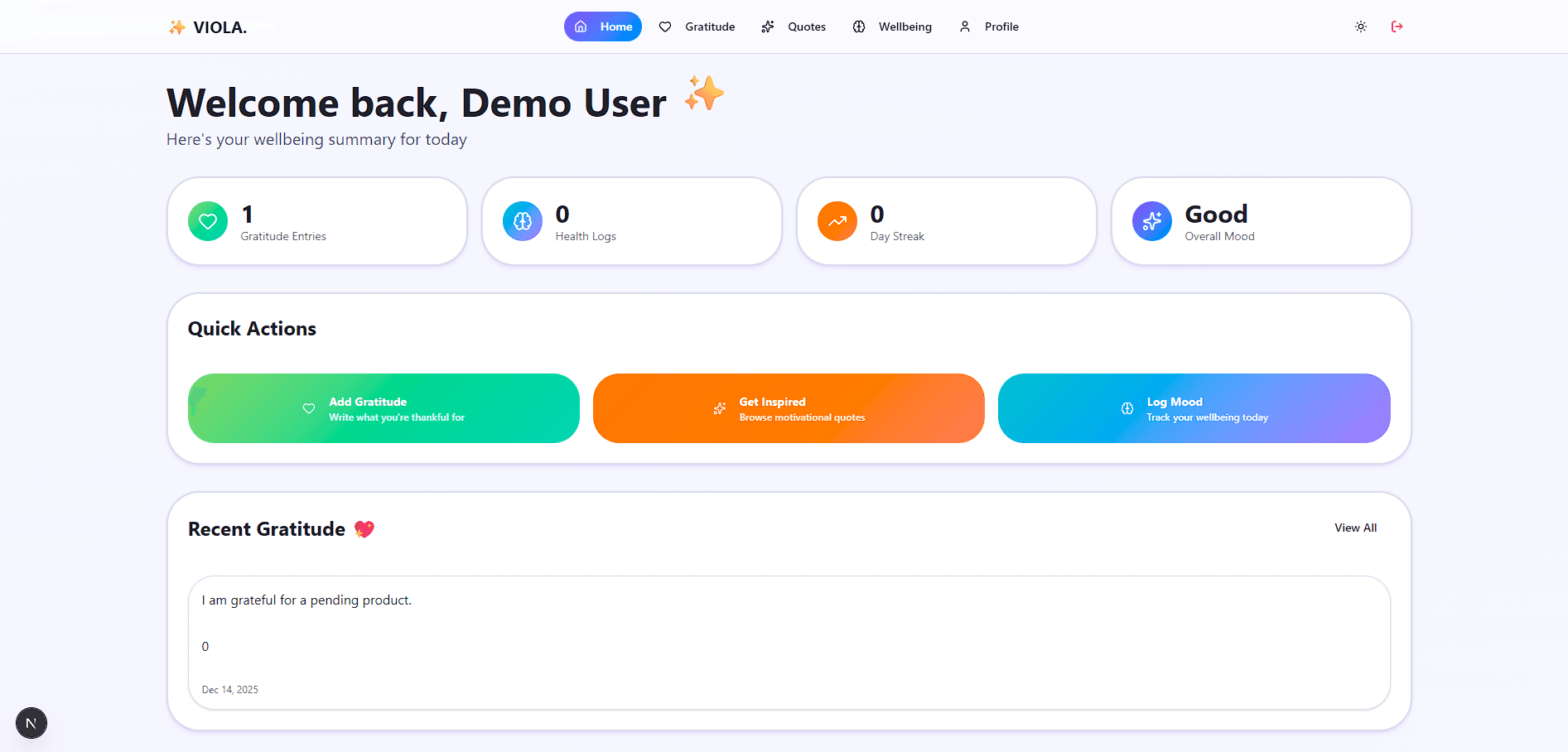 Preview of the light Viola dashboard